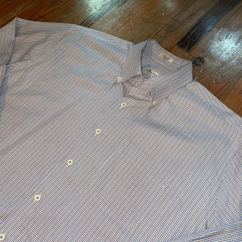 Peter Millar Crown Soft Silk Cotton Lightweight Gingham Check Shirt XL